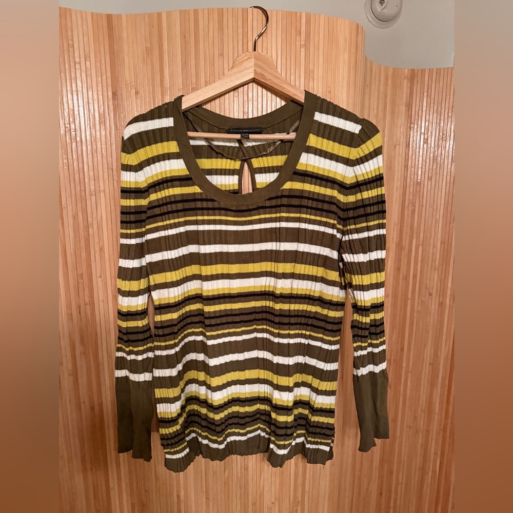 Lane Bryant Ribbed Retro Sweater - olive, yellow, black and white stripes